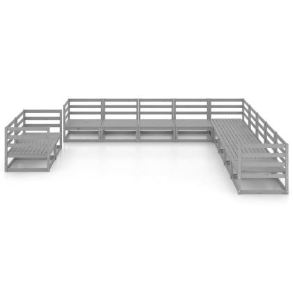 Градински лаундж комплект, 11 части, сив, бор масив