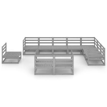 Градински лаундж комплект, 10 части, сив, бор масив