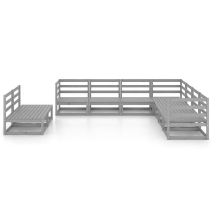 Градински лаундж комплект, 9 части, сив, бор масив