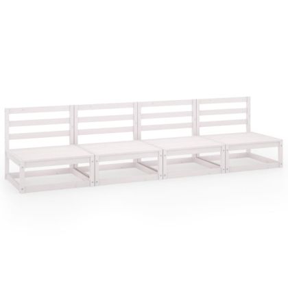 Градински 4-местен диван, бял, бор масив