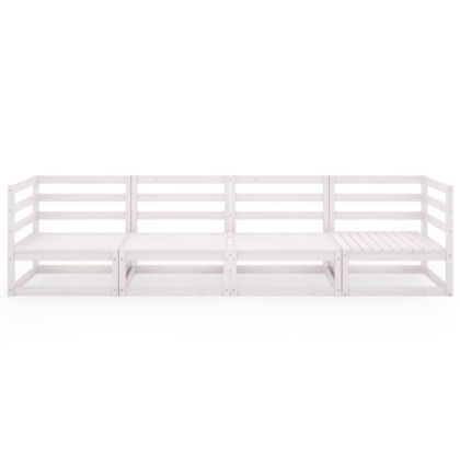 Градински 4-местен диван, бял, бор масив