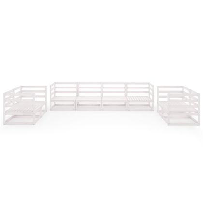 Градински лаундж комплект, 8 части, бял, бор масив