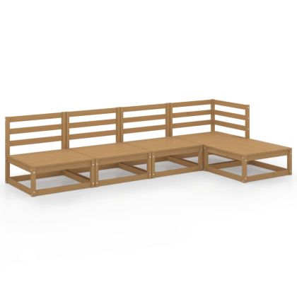 Градински лаундж комплект, 5 части, меденокафяв, бор масив