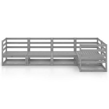 Градински лаундж комплект, 5 части, сив, бор масив