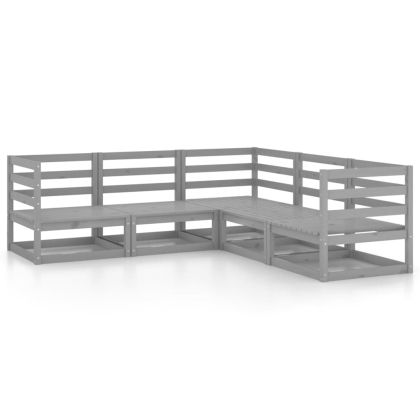 Градински лаундж комплект, 5 части, сив, бор масив