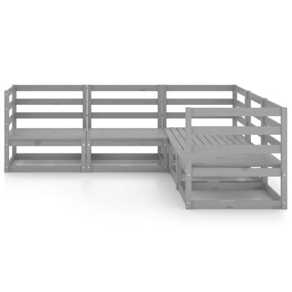 Градински лаундж комплект, 5 части, сив, бор масив