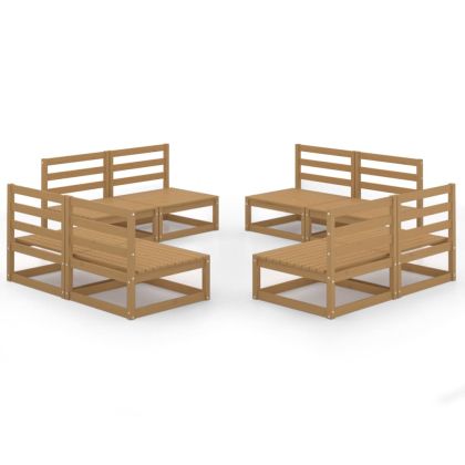 Градински лаундж комплект, 8 части, меденокафяв, бор масив