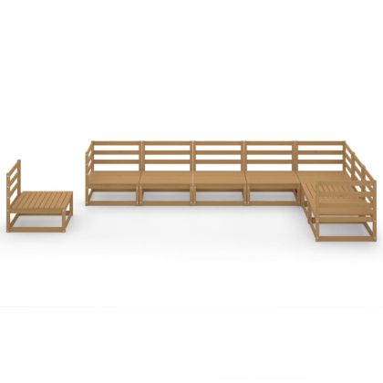 Градински лаундж комплект, 8 части, меденокафяв, бор масив