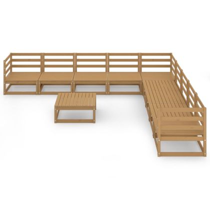 Градински лаундж комплект, 10 части, меденокафяв, бор масив