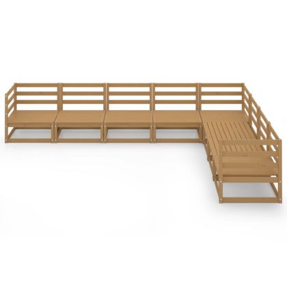 Градински лаундж комплект, 8 части, меденокафяв, бор масив