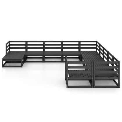 Градински лаундж комплект от 11 части, борово дърво масив