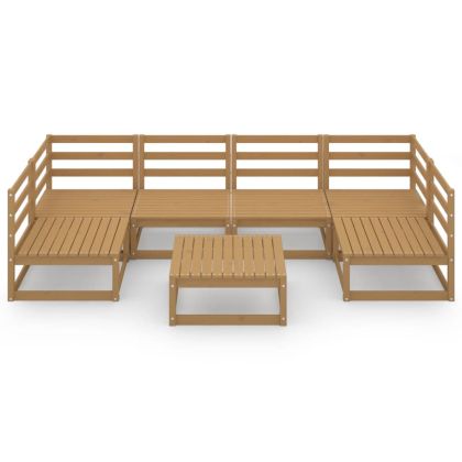 Градински лаундж комплект от 7 части, борово дърво масив