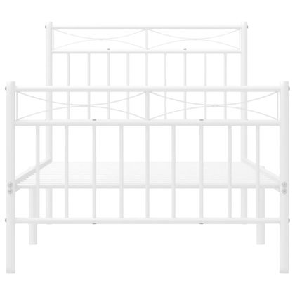 Метална рамка за легло с горна и долна табла, бяла, 90x190 см