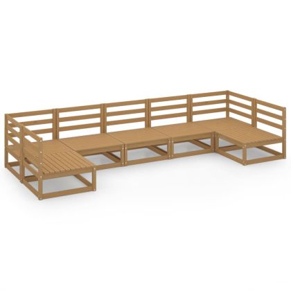 Градински лаундж комплект от 7 части, борово дърво масив