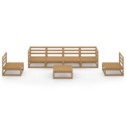 Градински лаундж комплект, 7 части, меденокафяв, бор масив