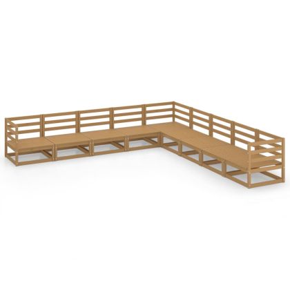 Градински лаундж комплект, 9 части, меденокафяв, бор масив