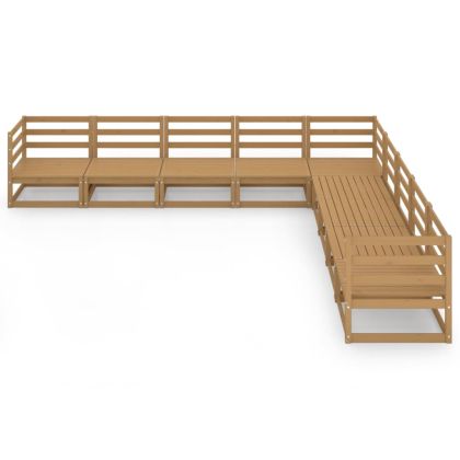 Градински лаундж комплект, 9 части, меденокафяв, бор масив