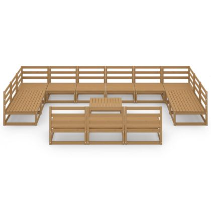 Градински лаундж комплект от 14 части, борово дърво масив