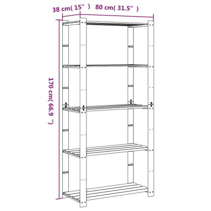 5-етажен стелаж за съхранение, черен, 80x38x170см, бор масив