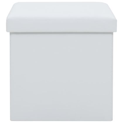 Сгъваеми табуретки за съхранение, 2 бр, бели, изкуствена кожа