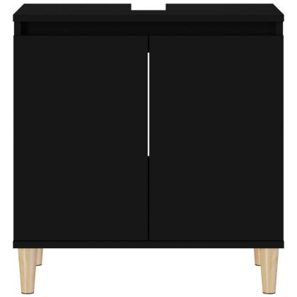 Шкаф за мивка, черен, 58x33x60 см, инженерно дърво