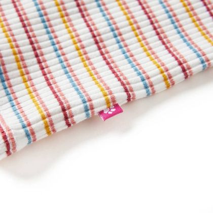 Детска тениска с дълги ръкави, ниска яка, раирана, екрю, 92