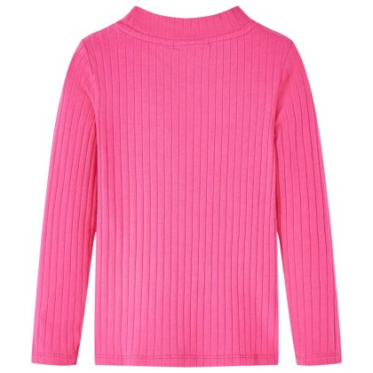 Детска тениска с дълъг ръкав, рипсено трико, яркорозова, 92