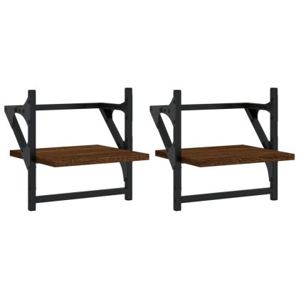 Стенни рафтове с пръти 2 бр кафяв дъб 30x25x30 см