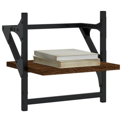 Стенни рафтове с пръти 2 бр кафяв дъб 30x25x30 см