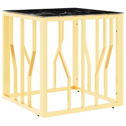 Маса за кафе златиста 50x50x50 cм неръждаема стомана и стъкло