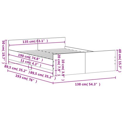 Рамка за легло с горна и долна табла, сонома дъб, 135x190 см