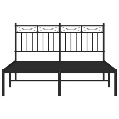 Метална рамка за легло с горна табла, черна, 140x190 см