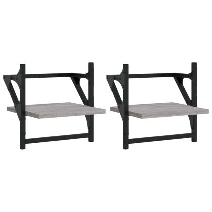Стенни рафтове с пръти 2 бр сив сонома 30x25x30 см