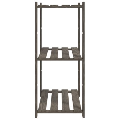 3-етажен стелаж за съхранение, сив, 80x38x90 см, бор масив