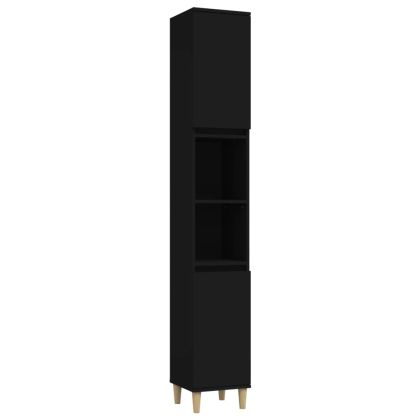 Шкаф за баня, черен, 30x30x190 см, инженерно дърво