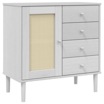 Сайдборд "SENJA", ратанова визия, бял, 80x40x80 см, бор масив