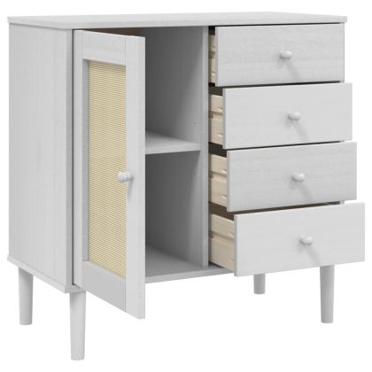 Сайдборд "SENJA", ратанова визия, бял, 80x40x80 см, бор масив