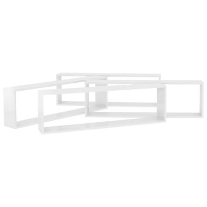 Стенни куб рафтове 4 бр бял гланц 100x15x30 см инженерно дърво