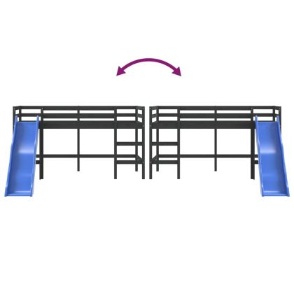 Детско високо легло с пързалка, черно, 80x200 см, бор масив