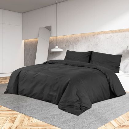 Комплект спално бельо, черно, 200x200 см, олекотен микрофибър