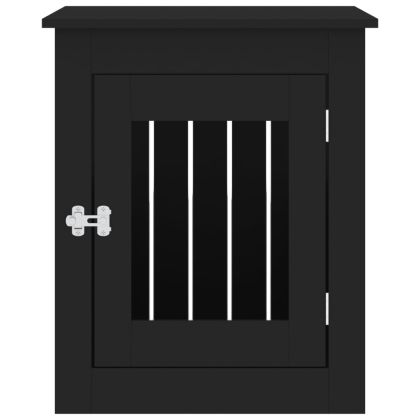 Клетка за куче мебел, черна, 55x75x65 см, инженерно дърво