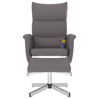 Масажен реклайнер стол с табуретка, сив, изкуствена кожа