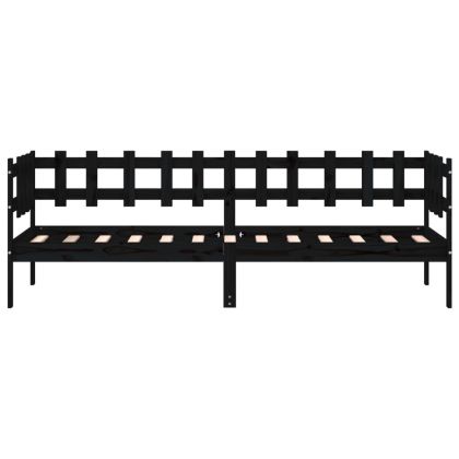 Дневно легло, черно, борово дърво масив, 90x200 см