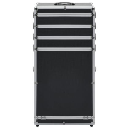 Куфар за грим на колелца, алуминий, черен