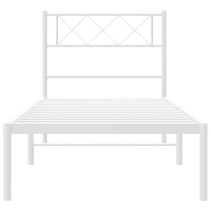 Метална рамка за легло с горна табла, бяла, 100x190 см