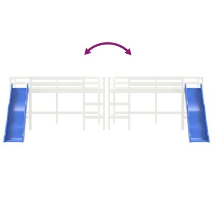 Детско високо легло с пързалка, бяло, 80x200 см, бор масив