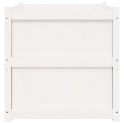 Градински сандък, бял, 70x70x70 см, борово дърво масив