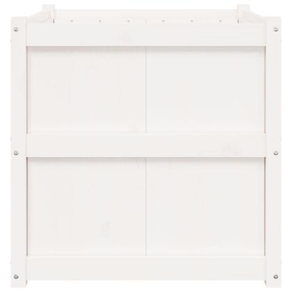 Градински сандък, бял, 70x70x70 см, борово дърво масив