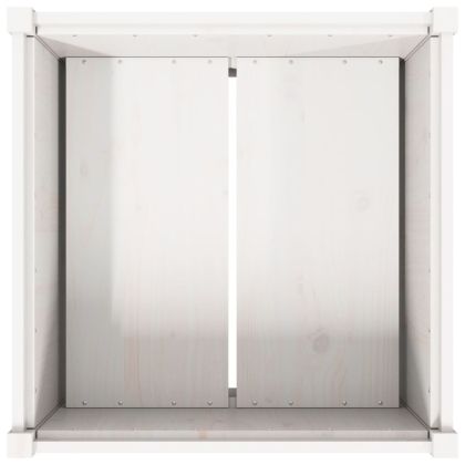 Градински сандък, бял, 70x70x70 см, борово дърво масив