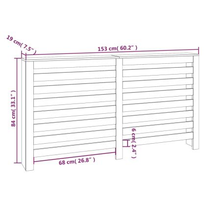 Параван за радиатор 153x19x84 см борово дърво масив